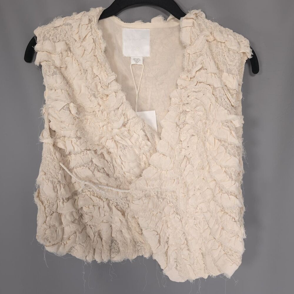 ZARA Fanglu Lin Kids Girls 6-8Y Top Vest Textured Ruffle Wrap Tie Cream 7521/751